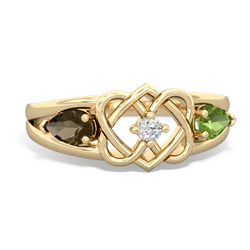 Smoky Quartz Hearts Intertwined 14K Yellow Gold ring R5880