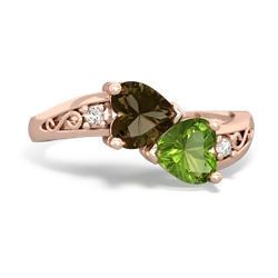 Smoky Quartz Snuggling Hearts 14K Rose Gold ring R2178