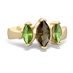 Smoky Quartz Three Peeks 14K Yellow Gold ring R2433