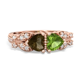 Smoky Quartz Diamond Butterflies 14K Rose Gold ring R5601