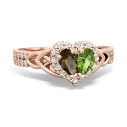 Smoky Quartz Celtic Knot Two Hearts As One 14K Rose Gold ring R2644HRT