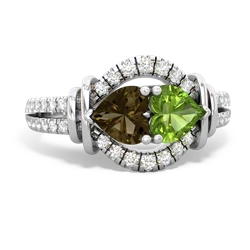 Smoky Quartz Art-Deco Keepsake 14K White Gold ring R5630