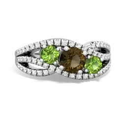 Smoky Quartz Three Stone Aurora 14K White Gold ring R3080