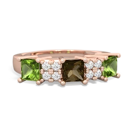 Smoky Quartz Three Stone Diamond Cluster 14K Rose Gold ring R2592