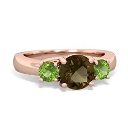 Smoky Quartz Three Stone Round Trellis 14K Rose Gold ring R4018