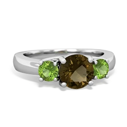 Smoky Quartz Three Stone Round Trellis 14K White Gold ring R4018