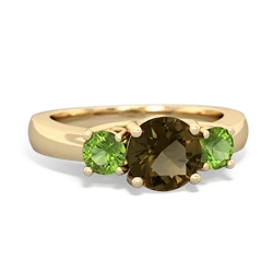 Smoky Quartz Three Stone Round Trellis 14K Yellow Gold ring R4018