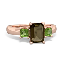 Smoky Quartz Three Stone Emerald-Cut Trellis 14K Rose Gold ring R4021