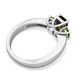 Smoky Quartz Three Stone Emerald-Cut Trellis 14K White Gold ring R4021