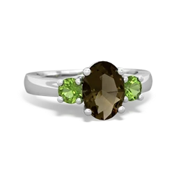 Smoky Quartz Three Stone Oval Trellis 14K White Gold ring R4024