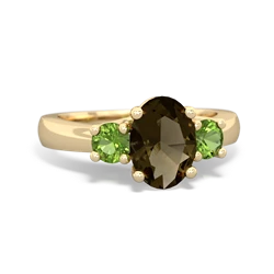 Smoky Quartz Three Stone Oval Trellis 14K Yellow Gold ring R4024