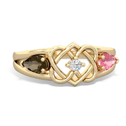 Smoky Quartz Hearts Intertwined 14K Yellow Gold ring R5880