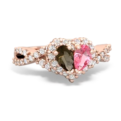 Smoky Quartz Diamond Twist 'One Heart' 14K Rose Gold ring R2640HRT