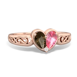 Smoky Quartz Filligree 'One Heart' 14K Rose Gold ring R5070