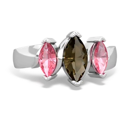 Smoky Quartz Three Peeks 14K White Gold ring R2433