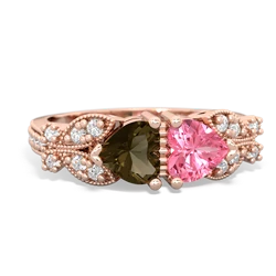 Smoky Quartz Diamond Butterflies 14K Rose Gold ring R5601