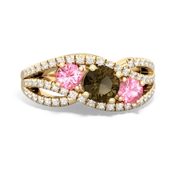 Smoky Quartz Three Stone Aurora 14K Yellow Gold ring R3080