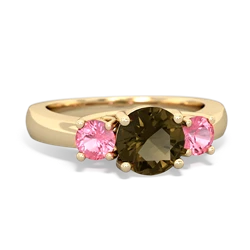 Smoky Quartz Three Stone Round Trellis 14K Yellow Gold ring R4018