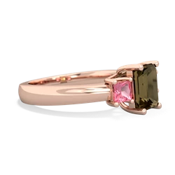 Smoky Quartz Three Stone Emerald-Cut Trellis 14K Rose Gold ring R4021