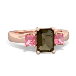 Smoky Quartz Three Stone Emerald-Cut Trellis 14K Rose Gold ring R4021