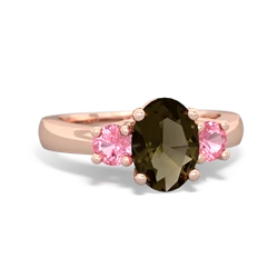 Smoky Quartz Three Stone Oval Trellis 14K Rose Gold ring R4024