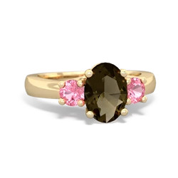 Smoky Quartz Three Stone Oval Trellis 14K Yellow Gold ring R4024