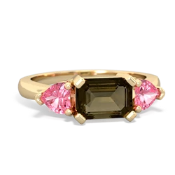 Smoky Quartz Three Stone 14K Yellow Gold ring R5235