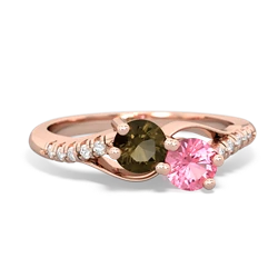 Smoky Quartz Infinity Pave Two Stone 14K Rose Gold ring R5285