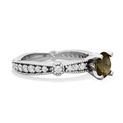 Smoky Quartz Sparkling Tiara 6Mm Round 14K White Gold ring R26296RD