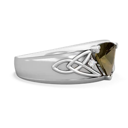 Smoky Quartz Celtic Trinity Knot Men's 14K White Gold ring R0440