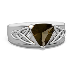 Smoky Quartz Celtic Trinity Knot Men's 14K White Gold ring R0440