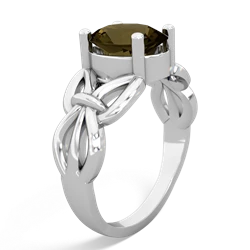 Smoky Quartz Celtic Knot Cocktail 14K White Gold ring R2377