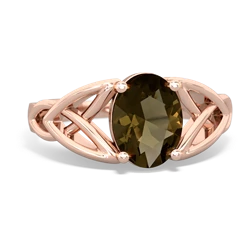 Smoky Quartz Celtic Trinity Knot 14K Rose Gold ring R2389