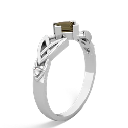 Smoky Quartz Celtic Knot Princess 14K White Gold ring R3349