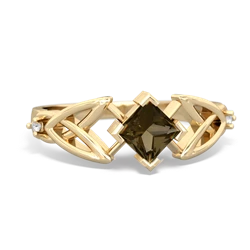 Smoky Quartz Celtic Knot Princess 14K Yellow Gold ring R3349