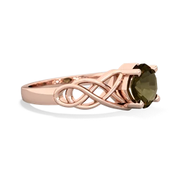 Smoky Quartz Checkerboard Cushion Celtic Knot 14K Rose Gold ring R5000