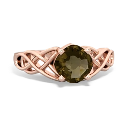 Smoky Quartz Checkerboard Cushion Celtic Knot 14K Rose Gold ring R5000