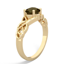 Smoky Quartz Checkerboard Cushion Celtic Knot 14K Yellow Gold ring R5000