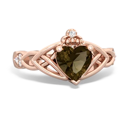 Smoky Quartz Claddagh Celtic Knot Diamond 14K Rose Gold ring R5001