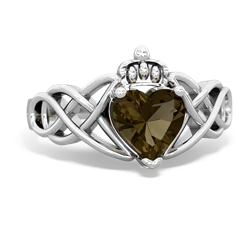 Smoky Quartz Claddagh Celtic Knot 14K White Gold ring R2367