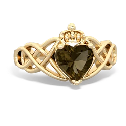 Smoky Quartz Claddagh Celtic Knot 14K Yellow Gold ring R2367