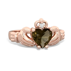 Smoky Quartz Claddagh Diamond Crown 14K Rose Gold ring R2372