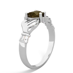 Smoky Quartz Claddagh Diamond Crown 14K White Gold ring R2372