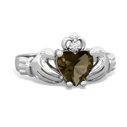 Smoky Quartz Claddagh Diamond Crown 14K White Gold ring R2372