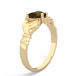 Smoky Quartz Claddagh Diamond Crown 14K Yellow Gold ring R2372