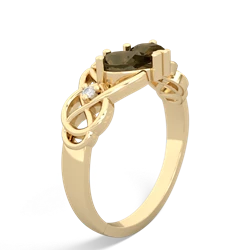 Smoky Quartz 'One Heart' Celtic Knot Claddagh 14K Yellow Gold ring R5322