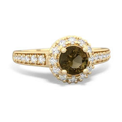 Smoky Quartz Diamond Halo 14K Yellow Gold ring R5370