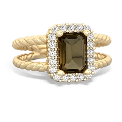 Smoky Quartz Rope Split Band 14K Yellow Gold ring R2628