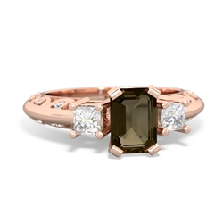 Smoky Quartz Art Deco Diamond 7X5 Emerald-Cut Engagement 14K Rose Gold ring R20017EM