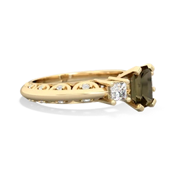 Smoky Quartz Art Deco Diamond 7X5 Emerald-Cut Engagement 14K Yellow Gold ring R20017EM